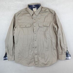 LL Bean Shirt Mens Large Khaki Flannel Lined Hurricane Shacket Button Up Field
